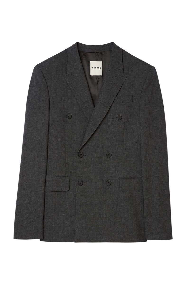 SANDRO Double-breasted classic suit jacket, Alternate, color, Heather Charcoal