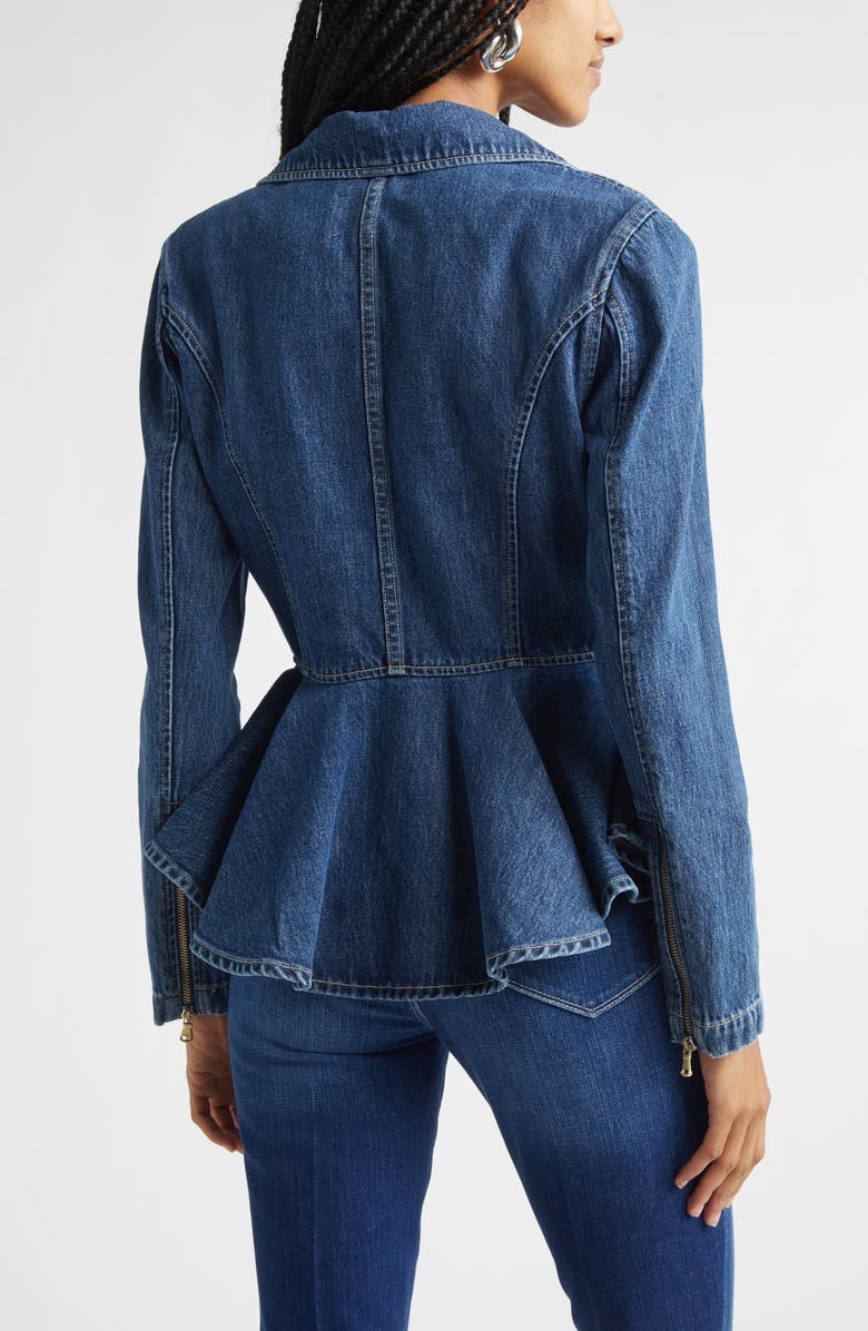 L'AGENCE Moxie Denim Peplum Biker Jacket, Alternate, color, Norton
