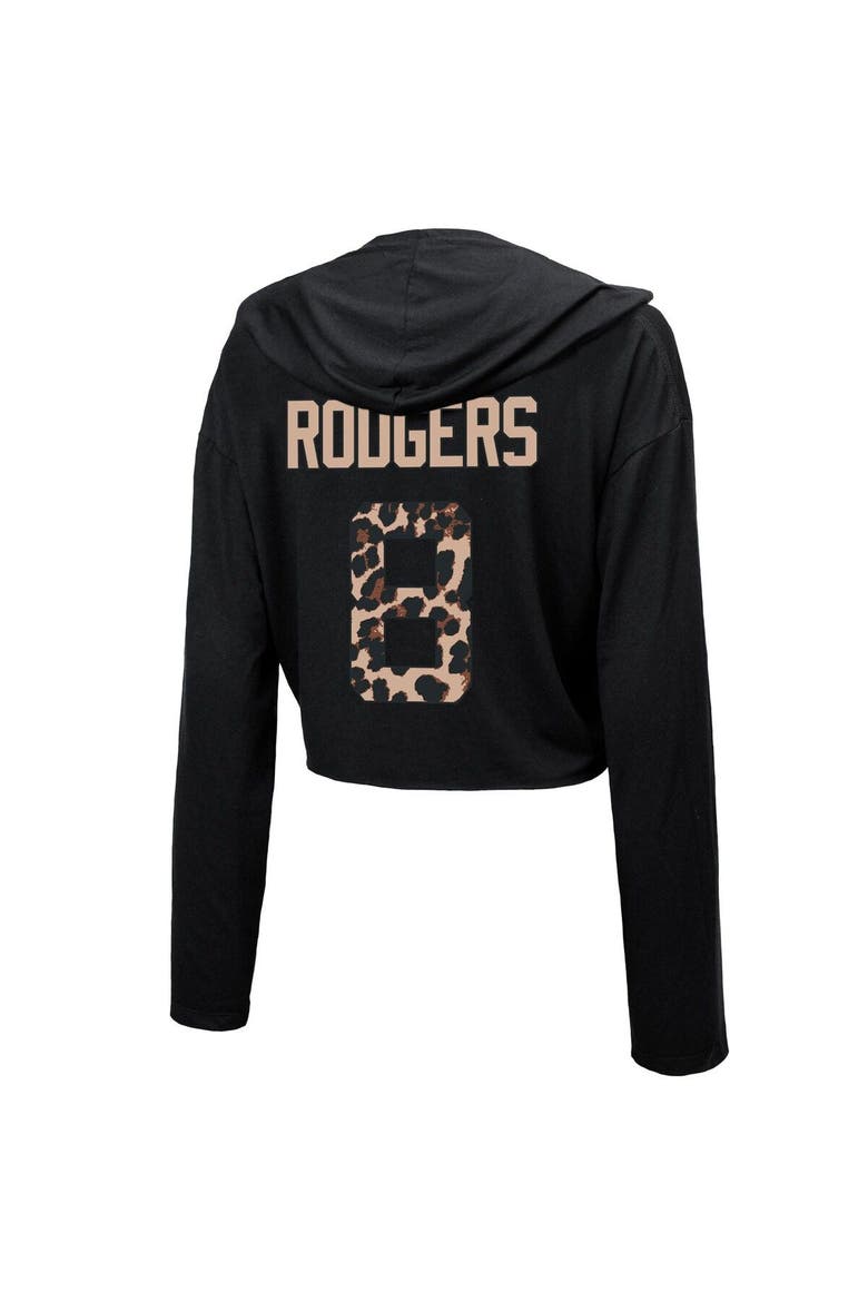 Women's Majestic Threads Aaron Rodgers Black New York Jets Leopard Player Name & Number Long Sleeve Cropped Hoodie, Alternate, color, Black