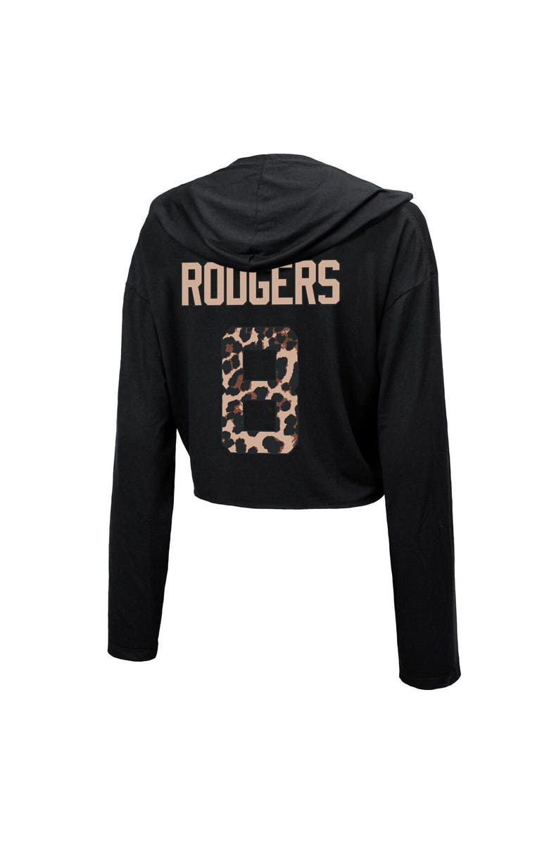 Majestic Threads Women's Majestic Threads Aaron Rodgers Black New York Jets Leopard Player Name & Number Long Sleeve Cropped Hoodie, Alternate, color, 