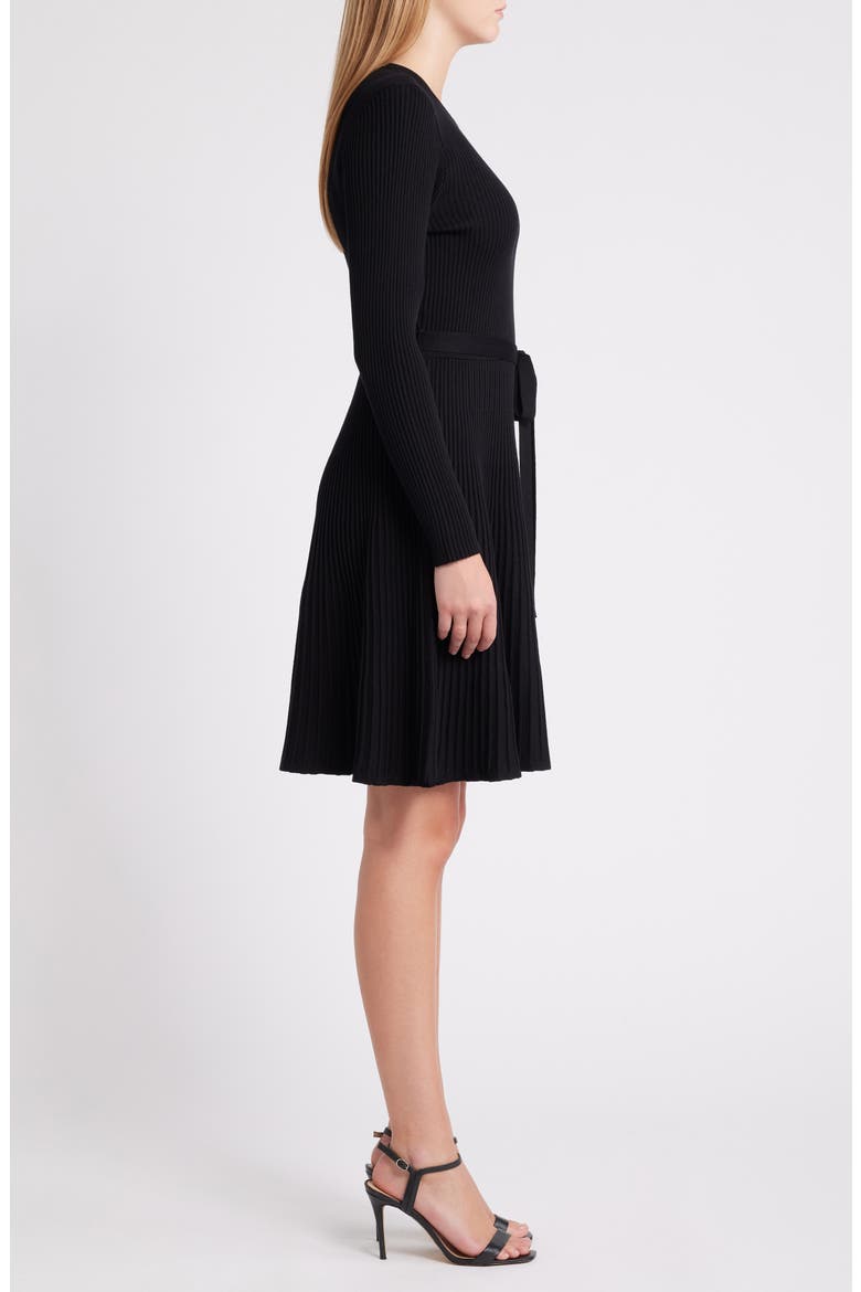 Rib Long Sleeve Belted Sweater Dress, Alternate, color, BLACK