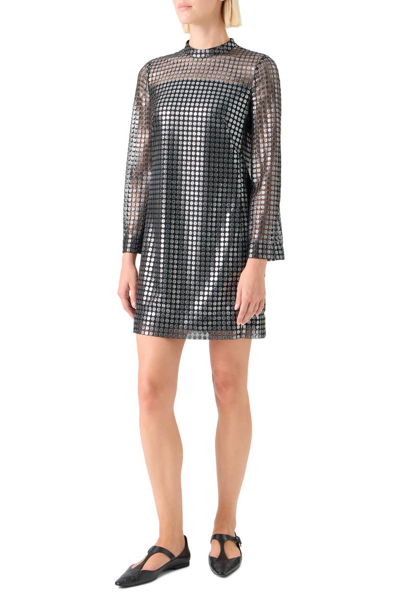 Dot Semisheer Long Sleeve Dress, Alternate, color, BRUSHED STEEL