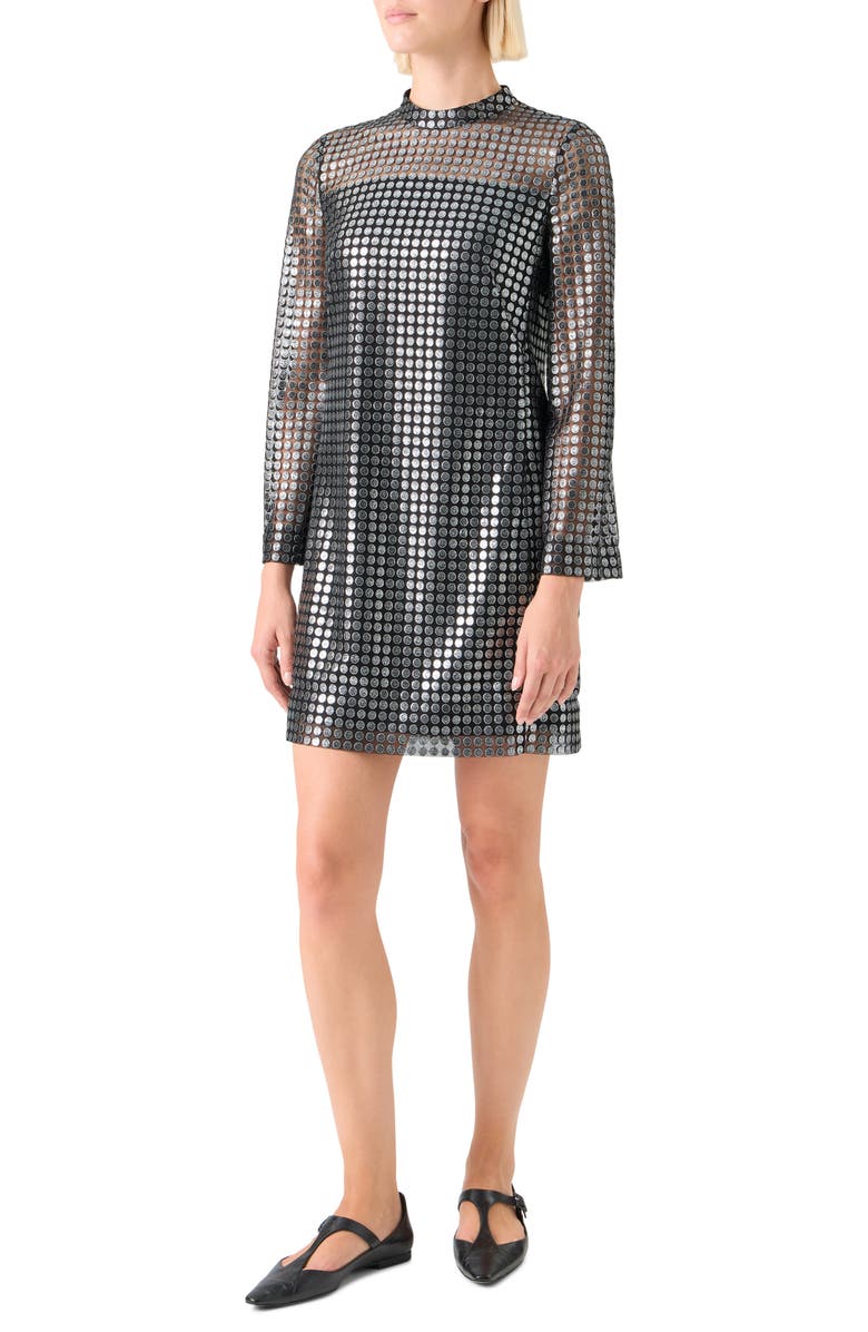 Akris punto Dot Semisheer Long Sleeve Dress, Alternate, color, Brushed Steel