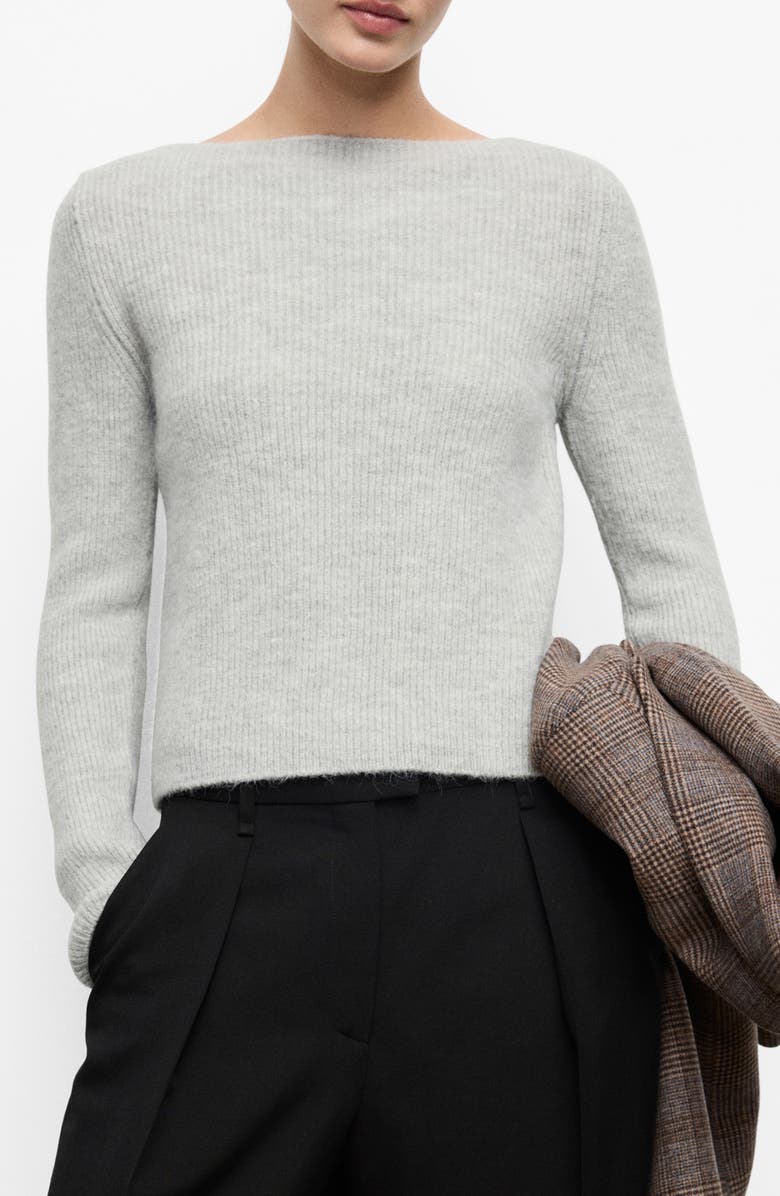 MANGO Boat Neck Rib Sweater, Main, color, Grey