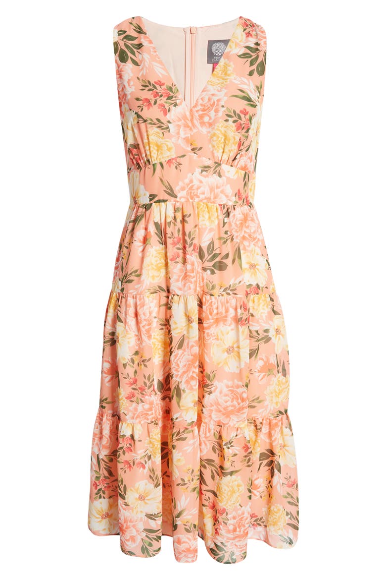 Floral Sleeveless Tiered Ruffle Midi Dress, Alternate, color, BLUSH
