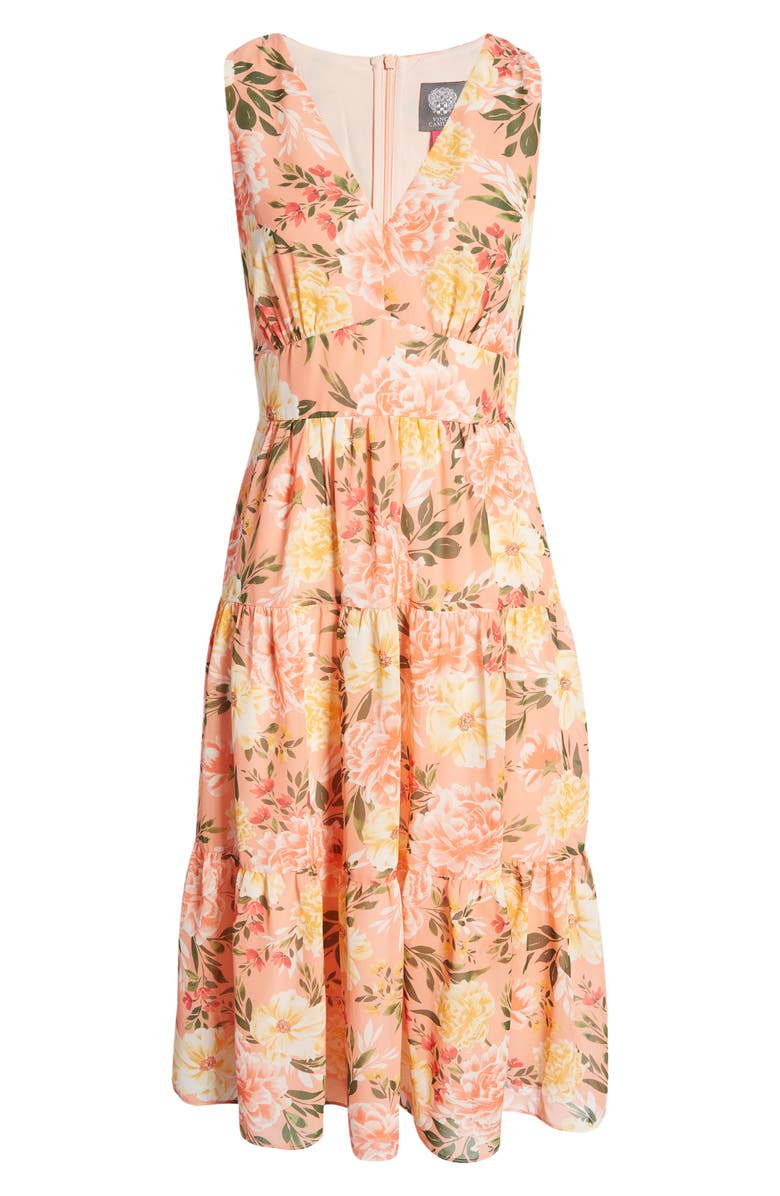 Vince Camuto Floral Sleeveless Tiered Ruffle Midi Dress, Alternate, color, 