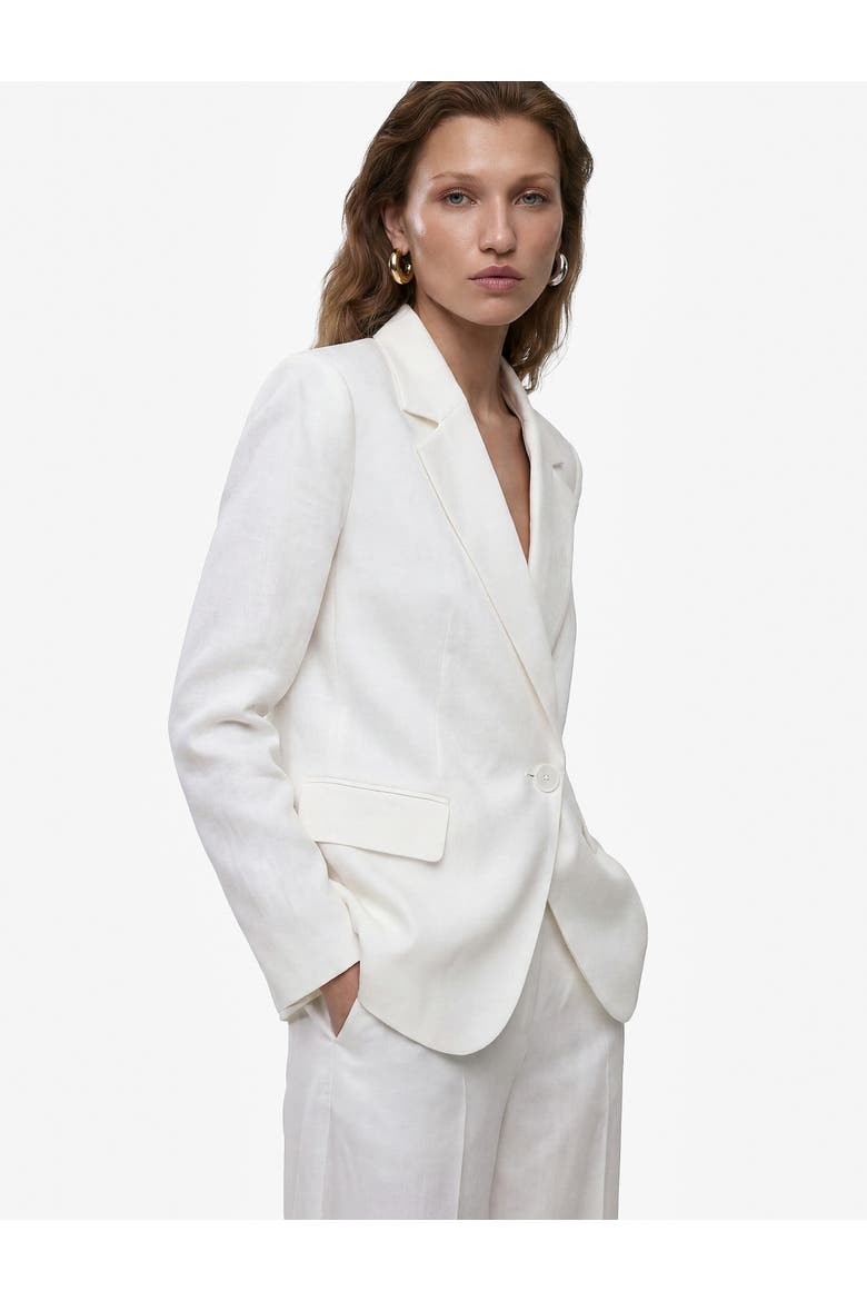 Linen Blend Tailored Notched Collar Blazer, Alternate, color, WHITE