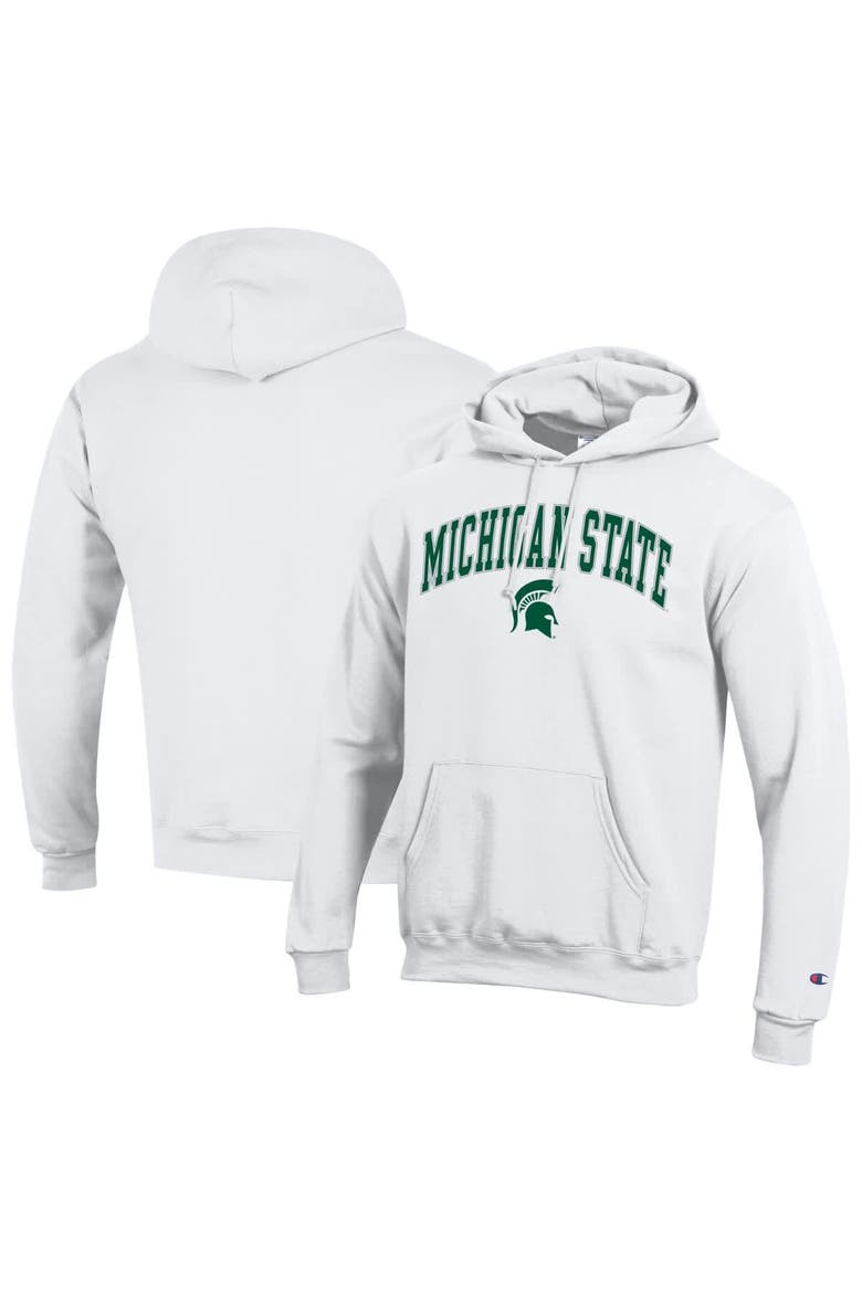 Men's Champion  White Michigan State Spartans Arch Over Logo Pullover Hoodie, Alternate, color, White