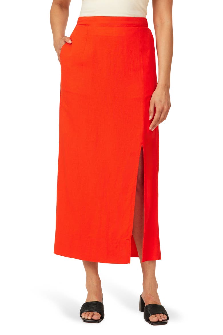 Linen Blend Pull-On Pencil Skirt, Main, color, ORANGE.COM