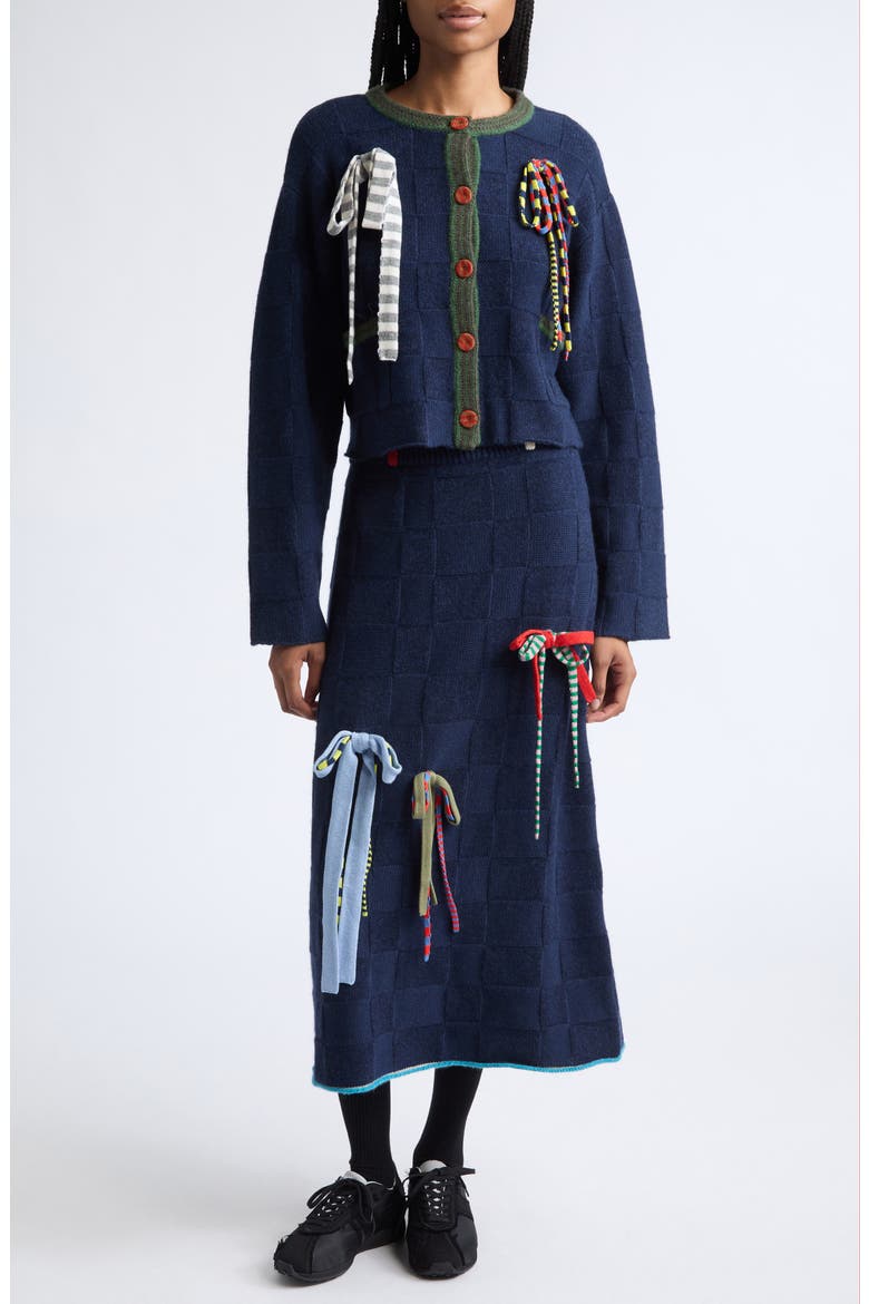 Multibows Lambswool & Cotton Sweater Skirt, Alternate, color, NAVY