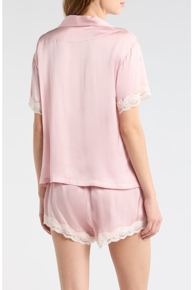 Annabelle Satin Lace Trim Short Pajamas, Alternate, color, PAPINELLE PINK