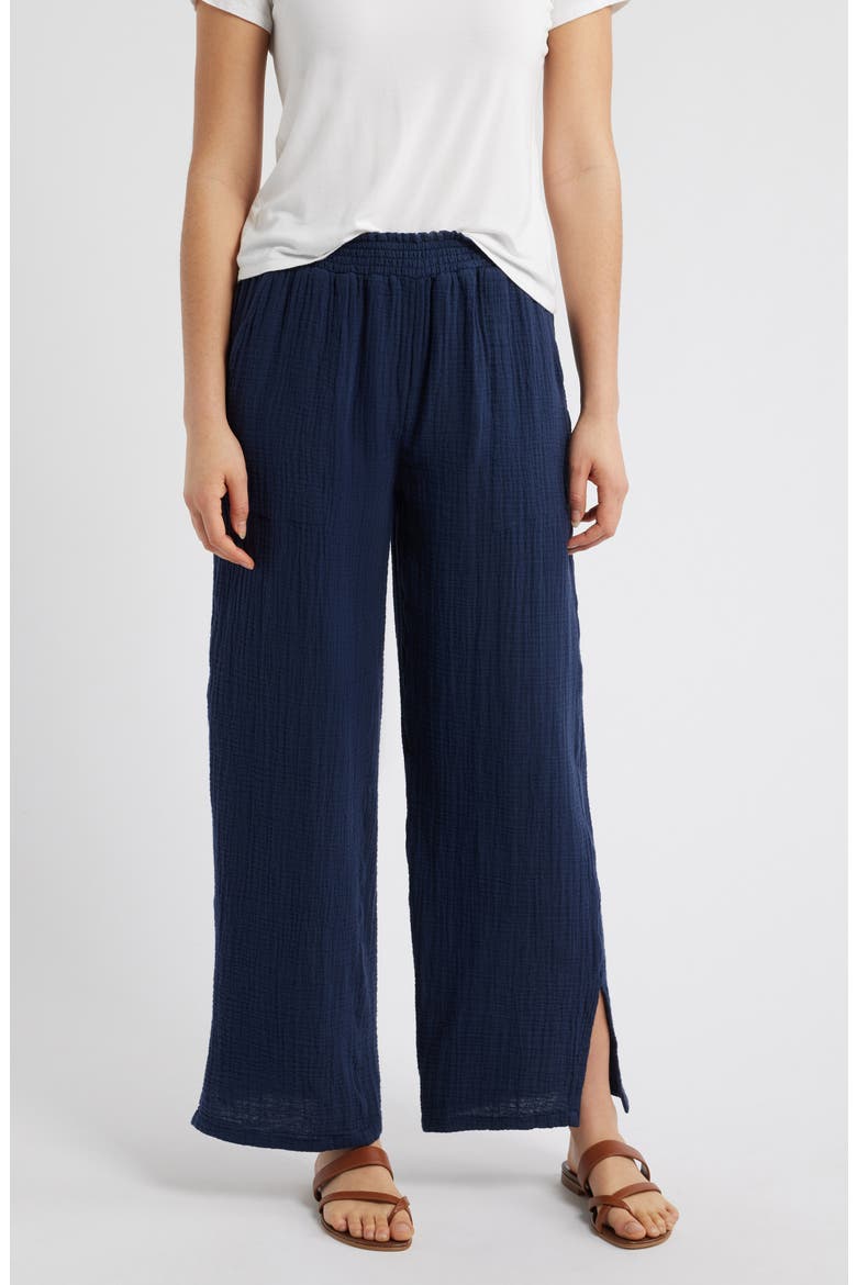 Meadow Wide Leg Cotton Gauze Pants, Main, color, NAVY