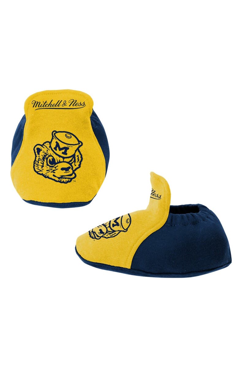 Mitchell & Ness Infant Mitchell & Ness Navy/Maize Michigan Wolverines 3-Pack Bodysuit, Bib and Bootie Set, Alternate, color, 
