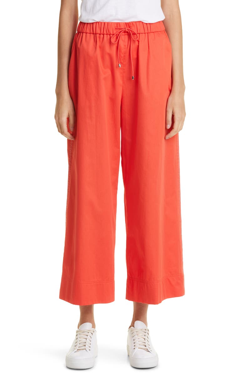 Max Mara Elastic Waist Wide Leg Poplin Trousers, Main, color,
