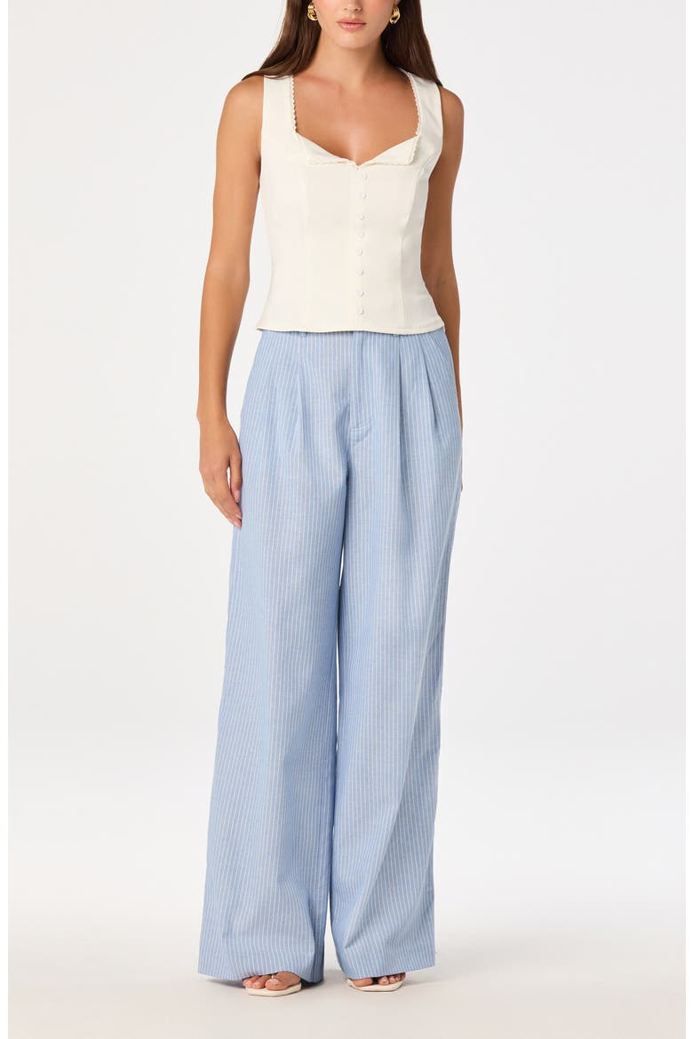Linsey Pinstripe Wide Leg Cotton & Linen Pants, Alternate, color, BLUE STRIPE