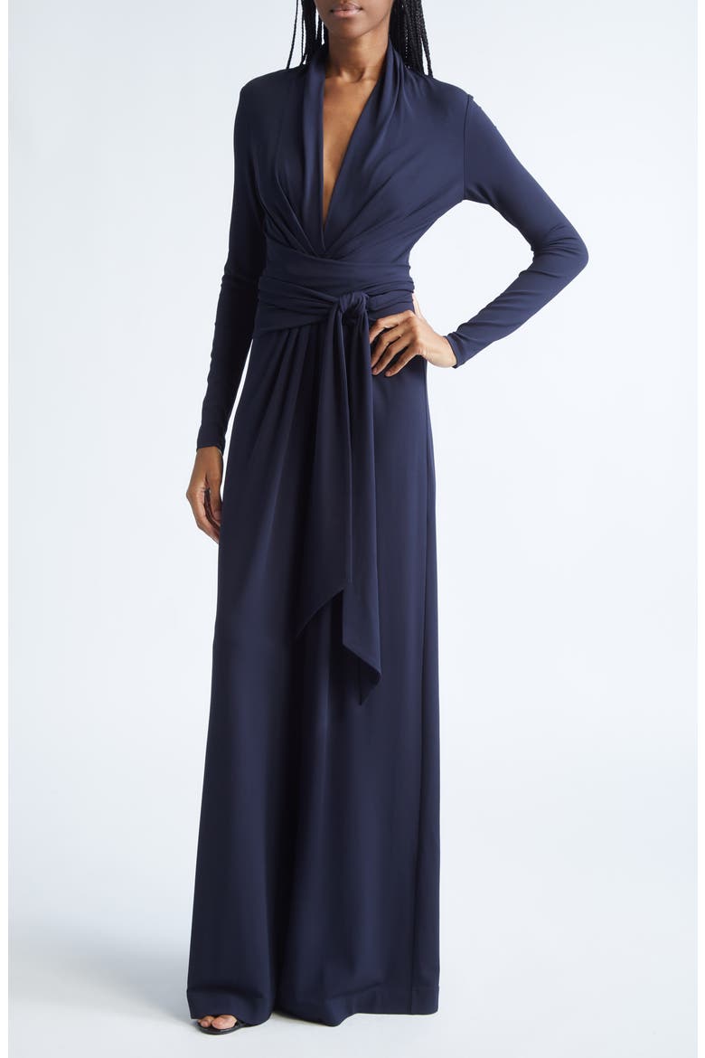 Plunge Neck Tie Waist Palazzo Jumpsuit, Alternate, color, MIDNIGHT