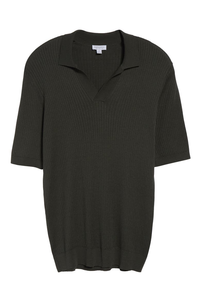 Fine Rib Silk & Cotton Polo, Alternate, color, DUSK GREEN