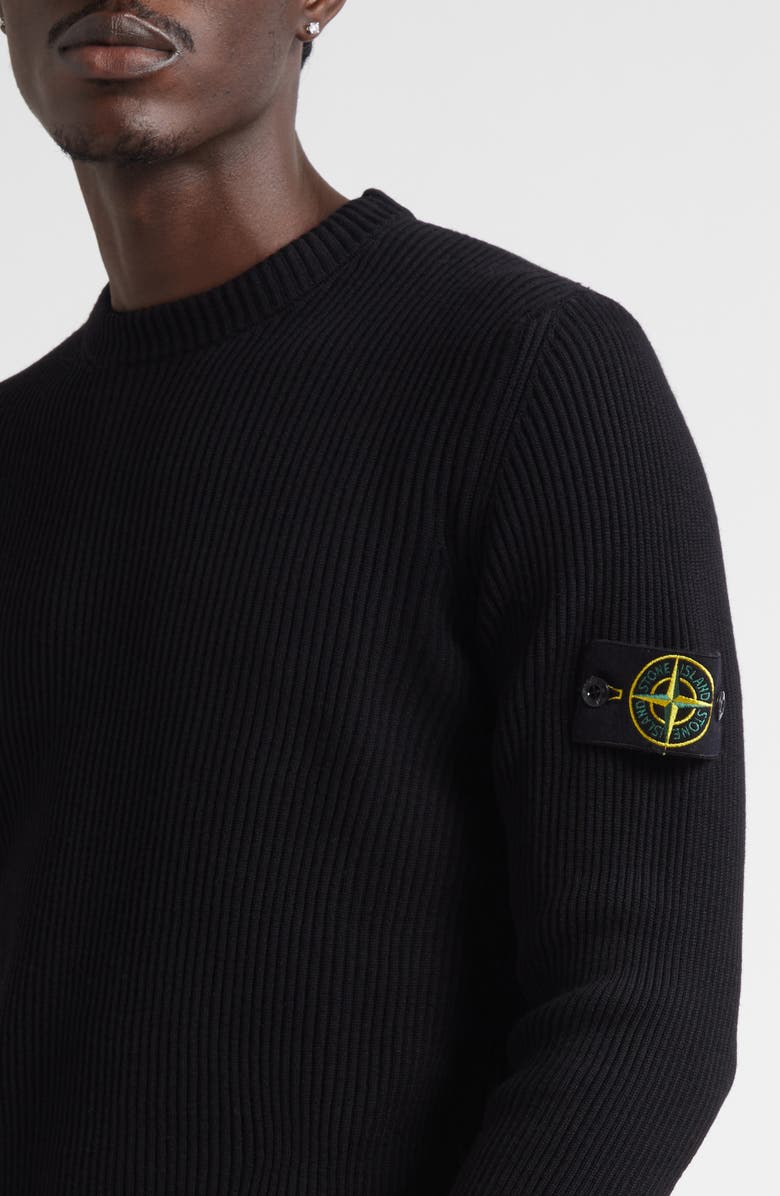 Stone Island Compass Patch Rib Virgin Wool Crewneck Sweater, Alternate, color, V0029 Black