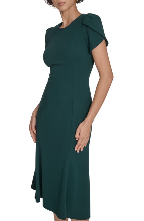 Calvin Klein Tulip Sleeve Crepe A-line Midi Dress In Green