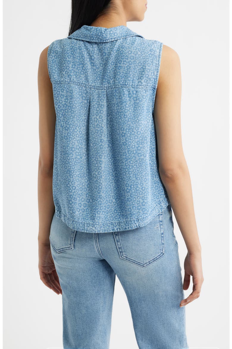 Print Johnny Collar Top, Alternate, color, DENIM FLOWER