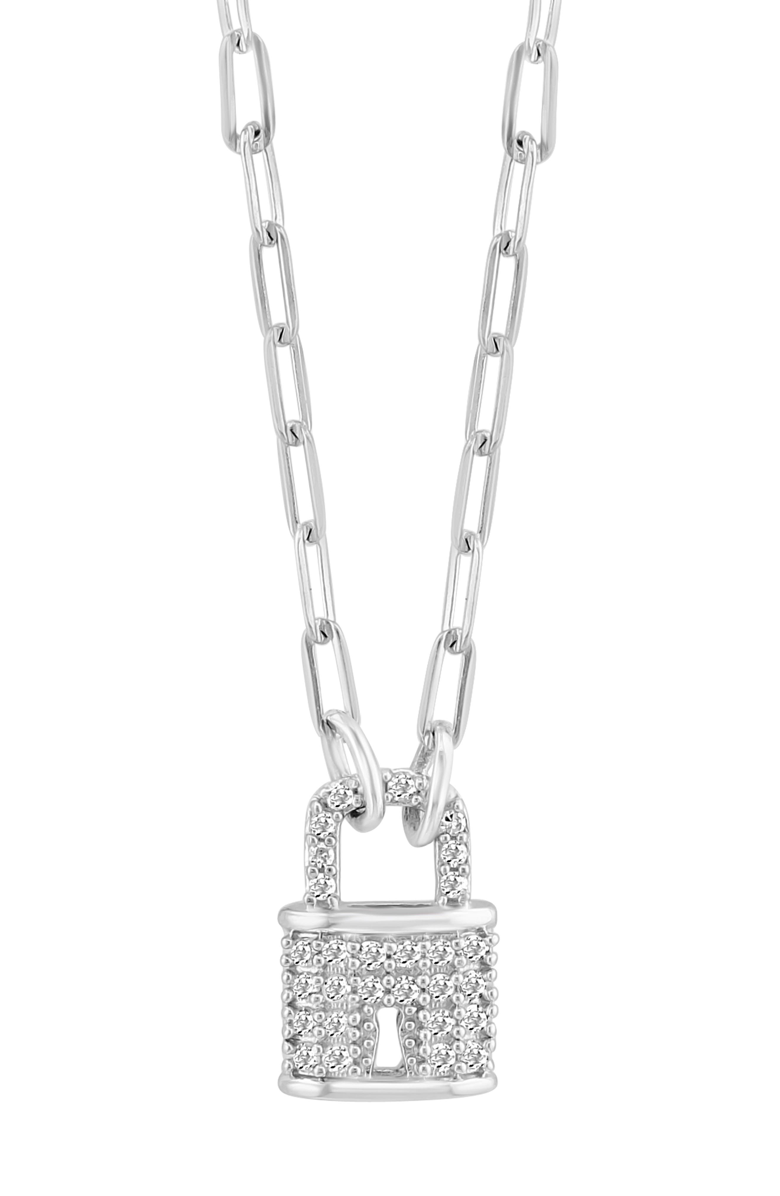 EFFY Sterling Silver Diamond Padlock Pendant Necklace - 0.14 ctw