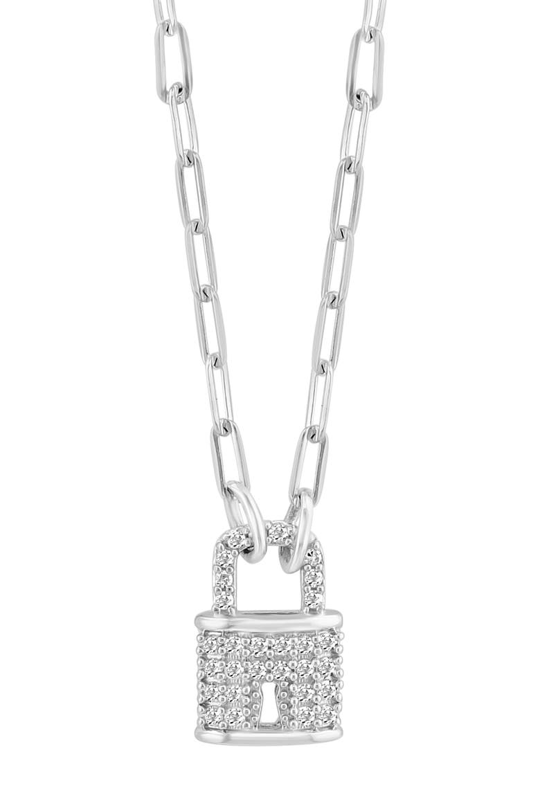 Sterling Silver Diamond Padlock Pendant Necklace - 0.14 ctw, Main, color, SILVER