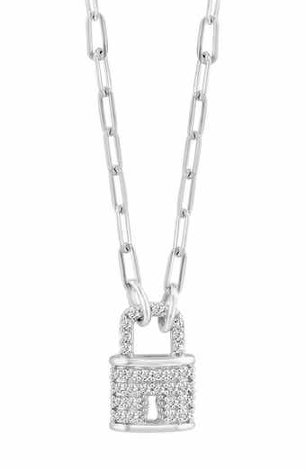EFFY Sterling Silver Diamond Padlock Pendant Necklace - 0.14 ctw