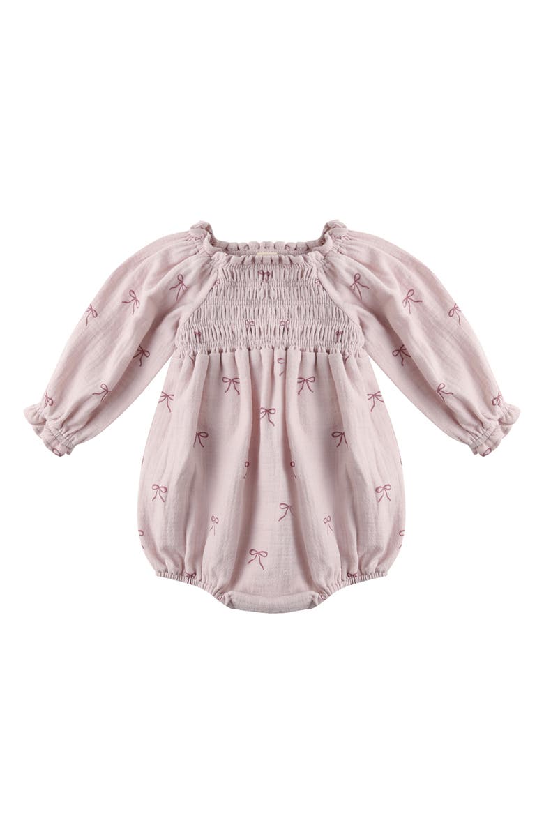 QUINCY MAE Eden Smocked Bodice Long Sleeve Organic Cotton Gauze Romper, Main, color, Lilac