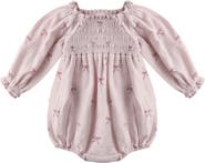 QUINCY MAE Eden Smocked Bodice Long Sleeve Organic Cotton Gauze Romper