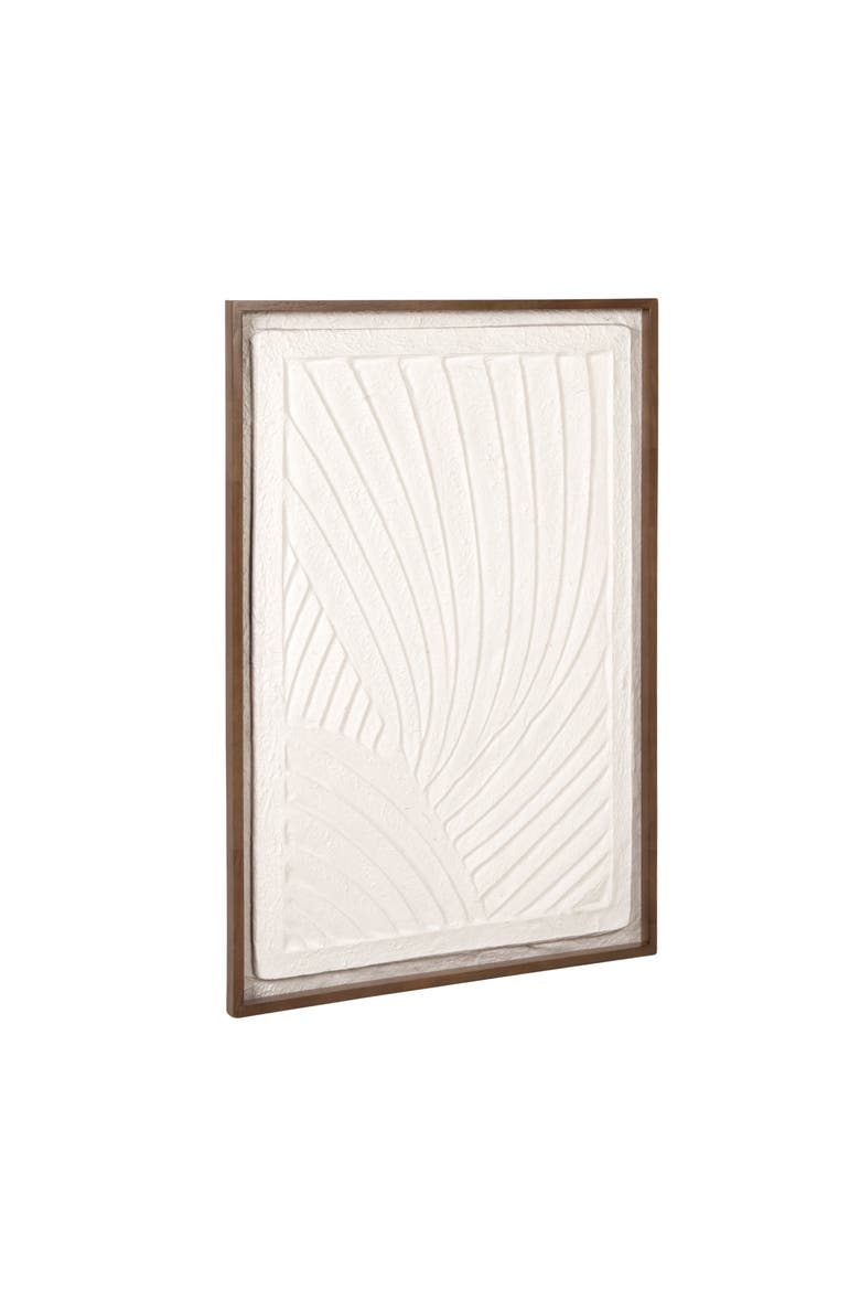 Oak Wood Framed Textured Wall Art Panel with Organic Relief Design, Cream, Main, color, Cream