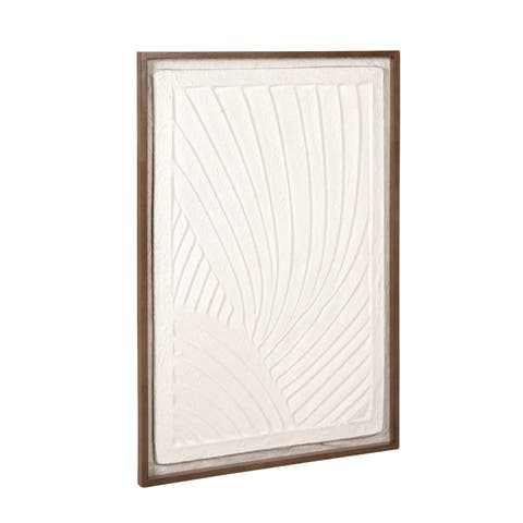 Oak Wood Framed Textured Wall Art Panel with Organic Relief Design, Cream
