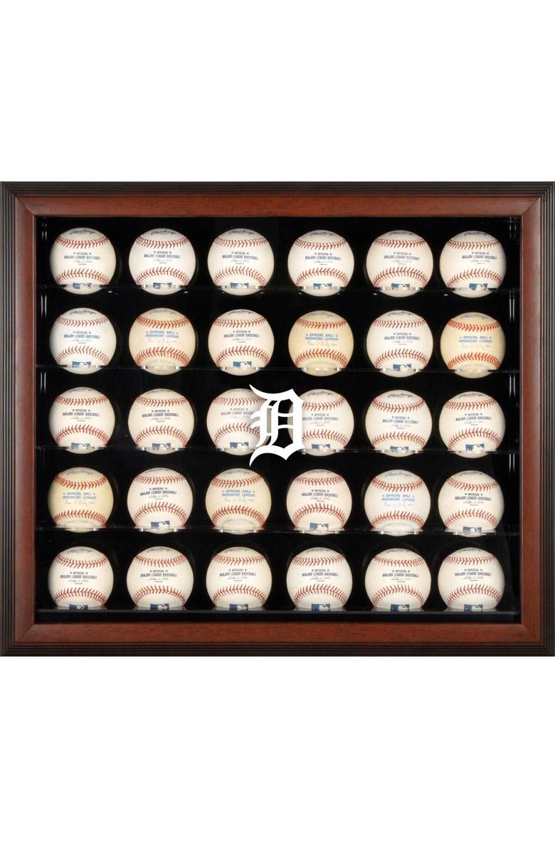 FANATICS AUTHENTIC Detroit Tigers Logo Brown Framed 30-Ball Display Case, Main, color,
