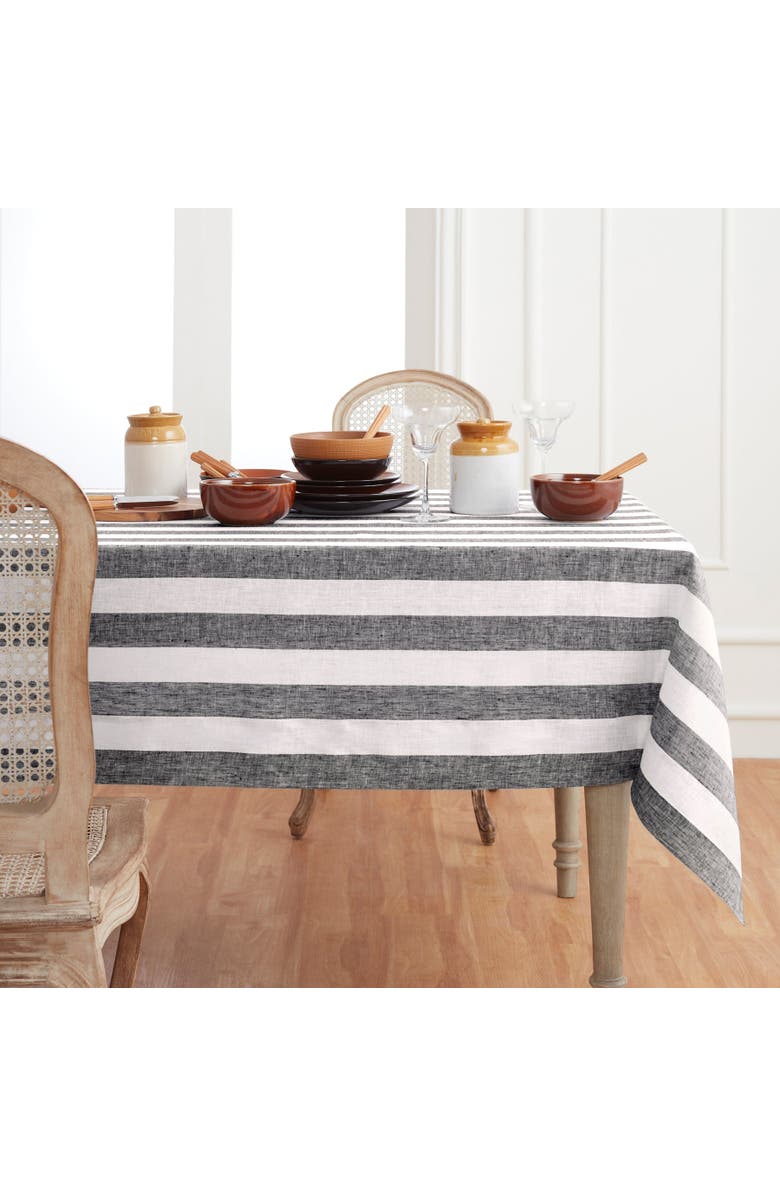 Solino Home Linen Tablecloth for Spring and Easter - Cabana Stripe, 60 x 156, Main, color, Black And White