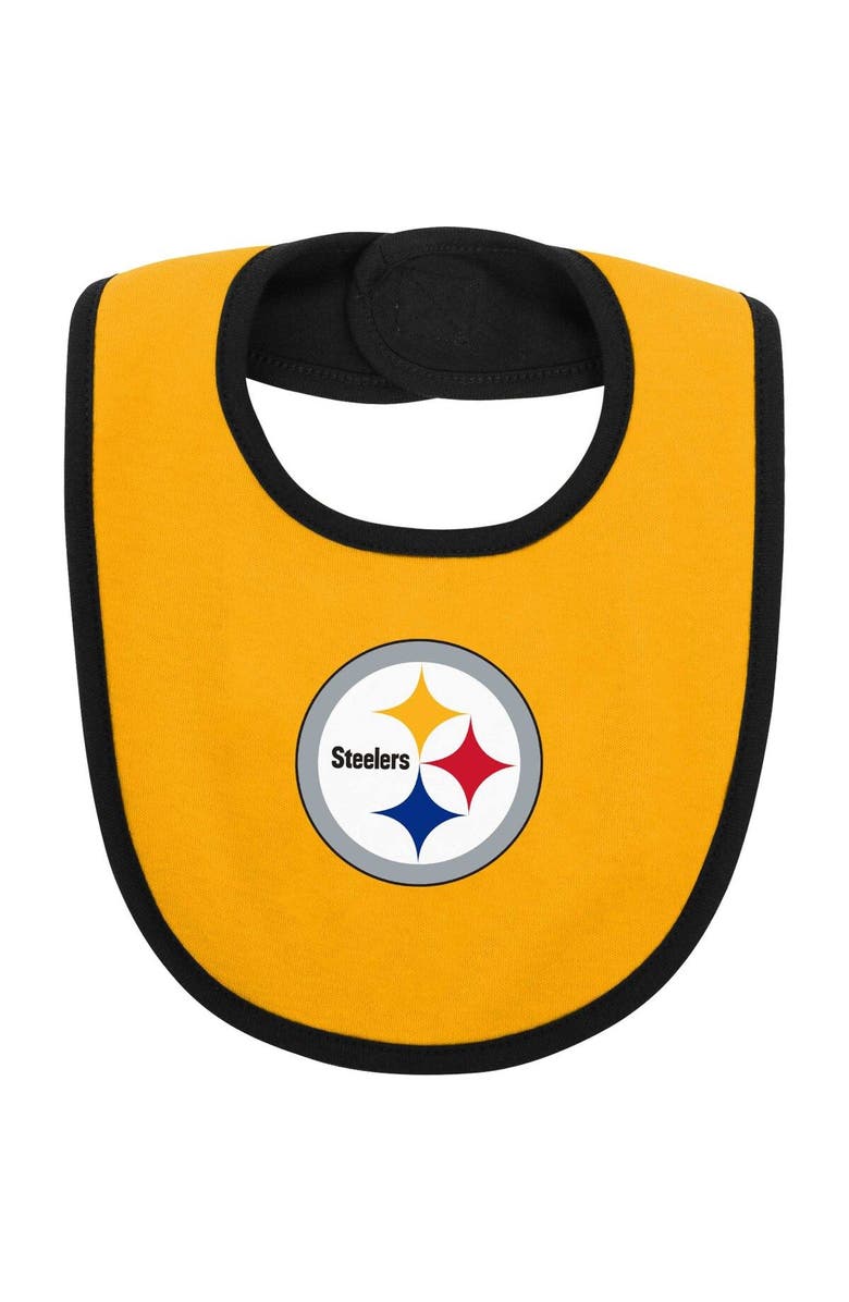 Outerstuff Newborn & Infant Black/Gold Pittsburgh Steelers Home Field Advantage Three-Piece Bodysuit, Bib & Booties Set, Alternate, color, Black