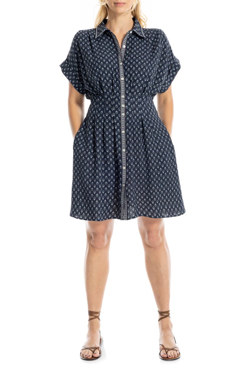 Printed Short Sleeve Shirtdress, Main, color, DARK NAVY MINI FOULARDS
