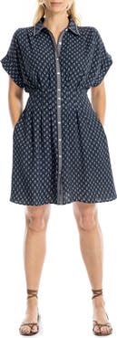 MAX STUDIO Printed Short Sleeve Shirtdress
