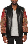 Maceoo Embroidered Sleeve Leather Bomber Jacket