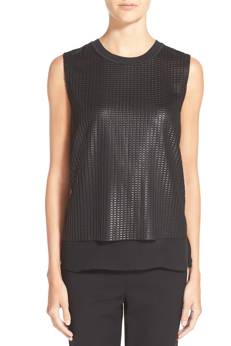 Mesh Overlay Sleeveless Blouse, Main, color, BLACK