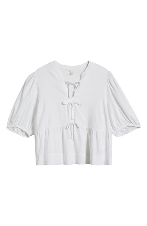 Caslon ® Linen Blend Tie Front Peplum Top In White