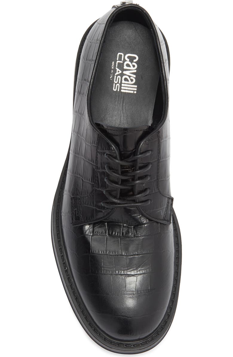 Roberto Cavalli Croc Embossed Plain Toe Derby, Alternate, color, Black Print Cocco
