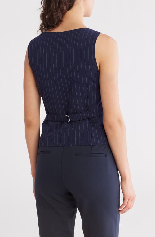Blu Pepper Pinstripe Fitted Button-up Tank In Navy