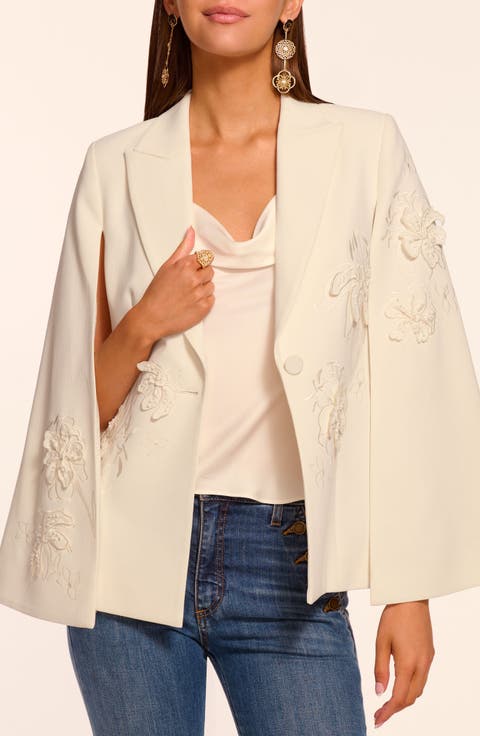 Rosalinda Embroidered Floral Appliqué Cape Sleeve Jacket