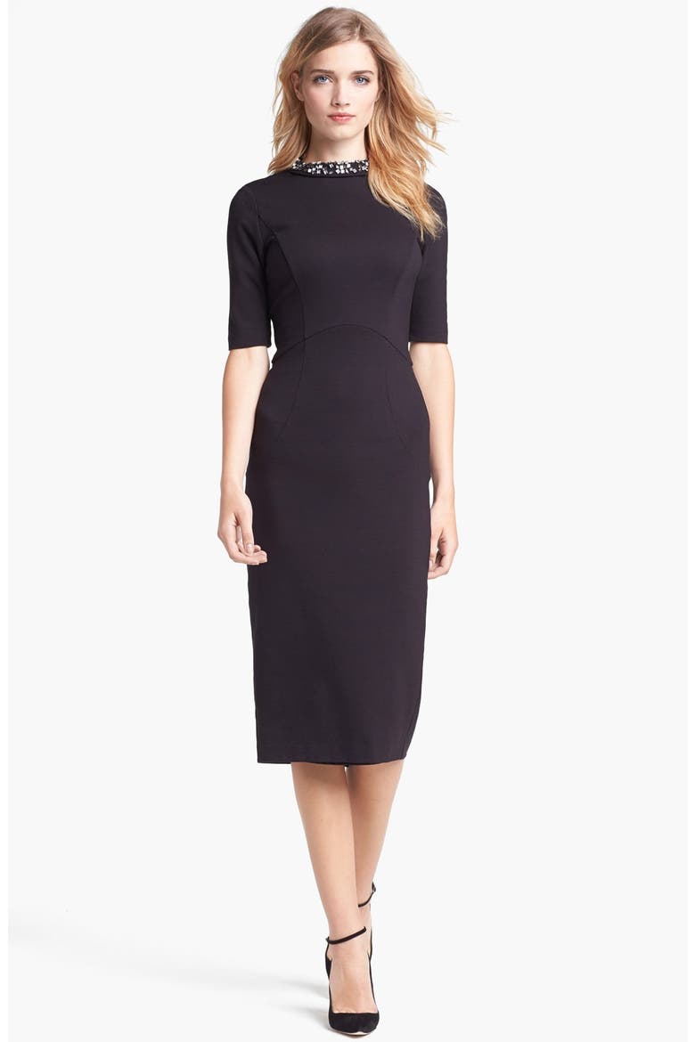 Stretch Knit Midi Dress, Main, color, BLACK