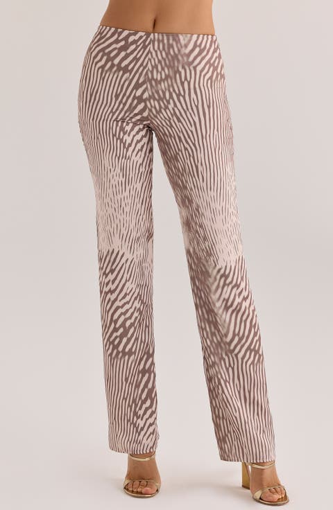 Maren Animal Print Satin Straight Leg Trousers