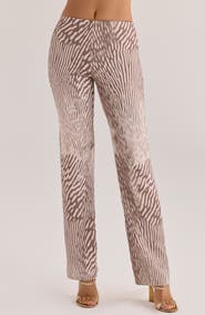 HOUSE OF CB Maren Animal Print Satin Straight Leg Trousers