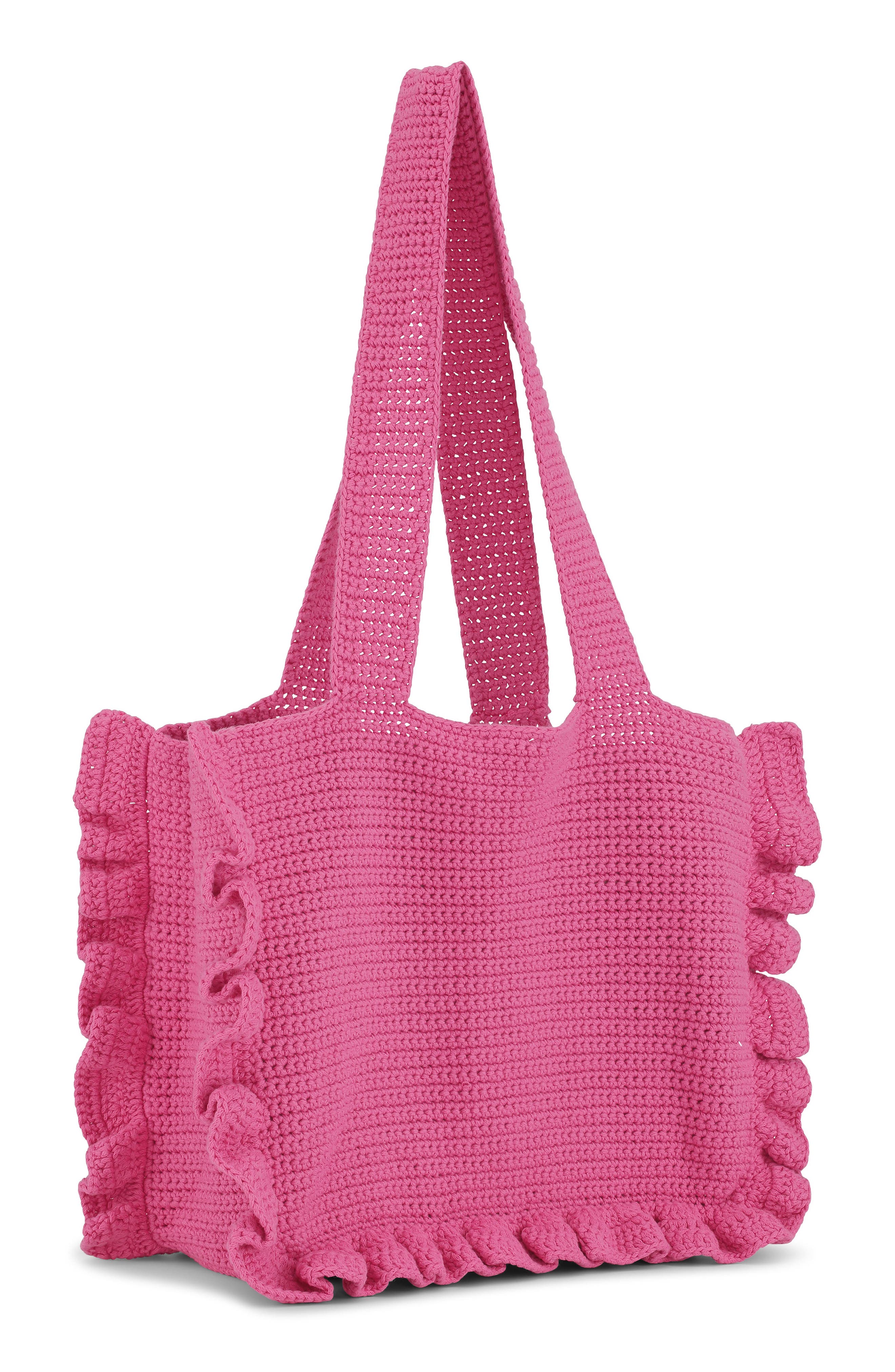 Ganni Organic Cotton Crochet Frill Tote Bag, Alternate, color, 