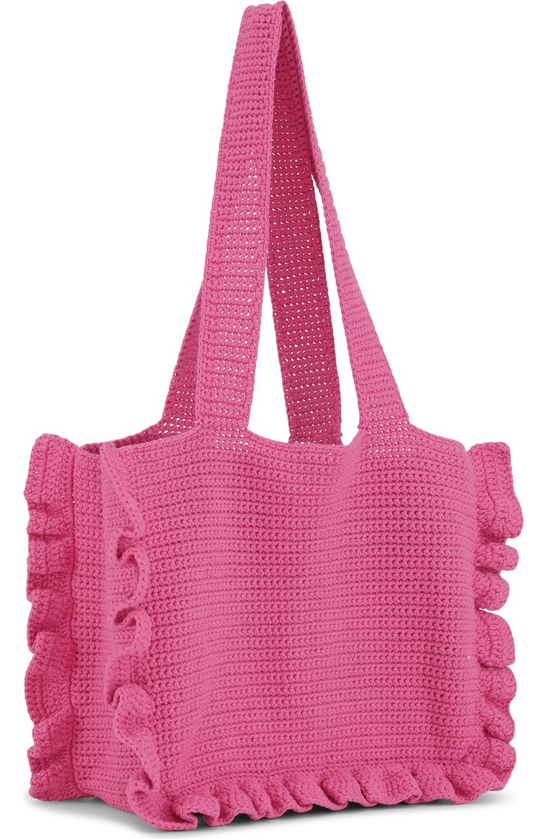 Ganni Organic Cotton Crochet Frill Tote Bag, Alternate, color,