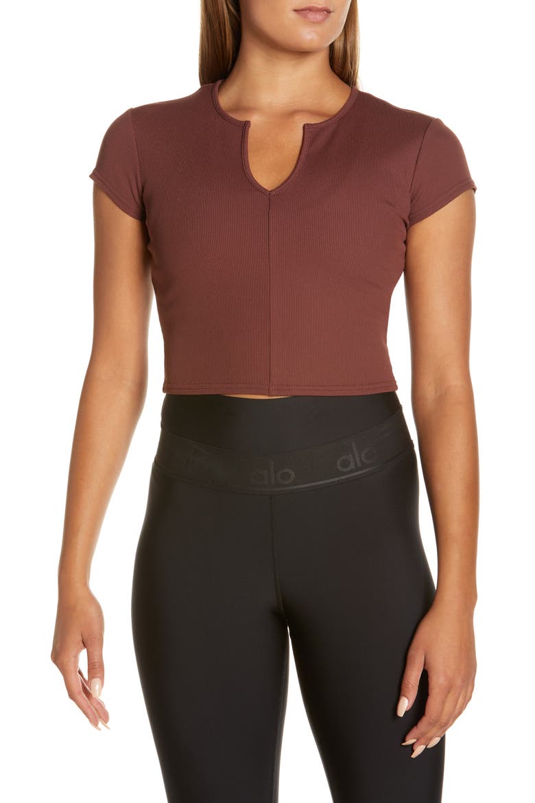Savvy Short Sleeve Rib Crop Top, Main, color, CHERRY COLA