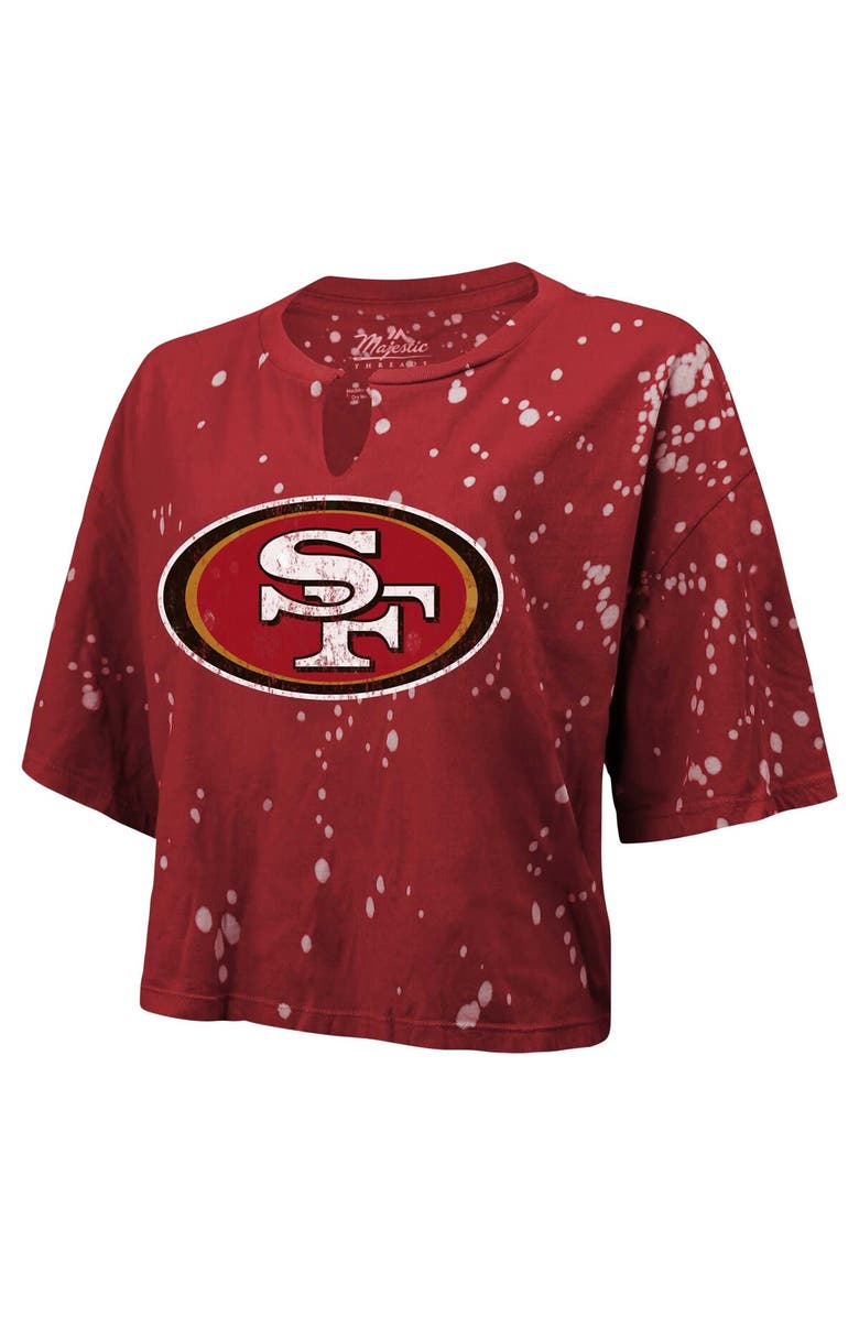 Majestic Threads Women's Majestic Threads Scarlet San Francisco 49ers Bleach Splatter Notch Neck Crop T-Shirt, Alternate, color, 