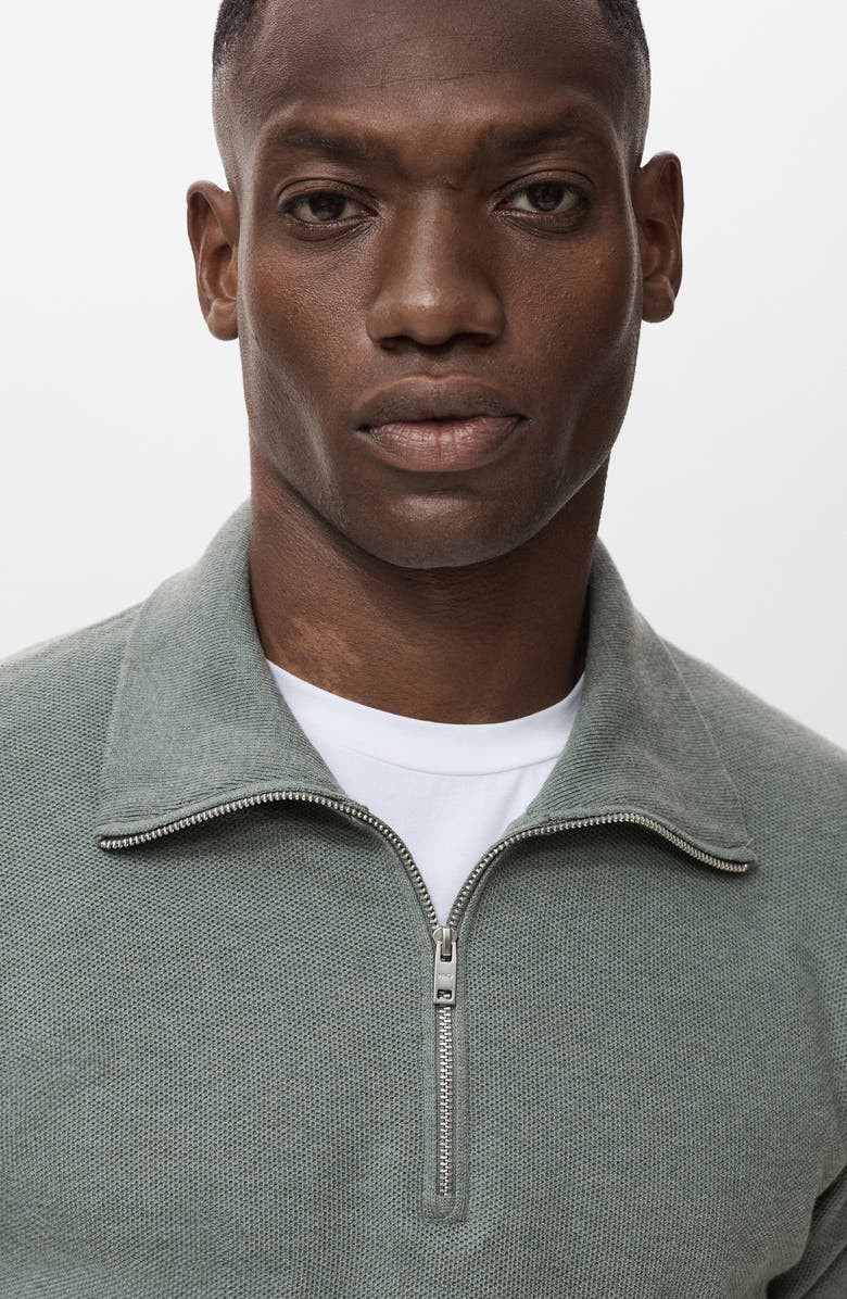 MANGO Half Zip Piqué Sweater, Alternate, color, Forest Green